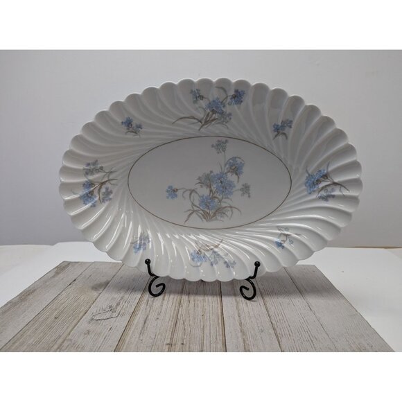 Haviland Limoges Bergere 13” Oval Serving Platter Vintage Blue Flowers Fluted - Picture 1 of 6